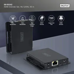 Przedłużacz/Extender DIGITUS HDMI 4K/120Hz 40m po skrętce HDCP 2.3 IR EDID