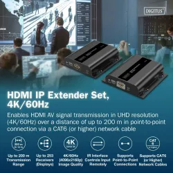 Przedłużacz/Extender DIGITUS HDMI 120/200m po kat.6 UTP/IP 4K/60Hz, max.