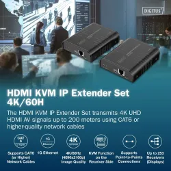 Przedłużacz/Extender DIGITUS KVM HDMI+USB 2.0 do 120m/200m po kat.6 z