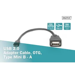 Kabel adapter USB 2.0 DIGITUS HighSpeed OTG Typ miniUSB B/USB A M/Ż czarny