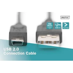 Kabel USB DIGITUS 2.0 A/M - mini B/M, 1m czarny
