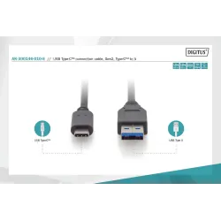 Kabel DIGITUS USB 3.1 Gen.2 SuperSpeed+ 10Gbps Typ USB C/A M/M, PD, czarny