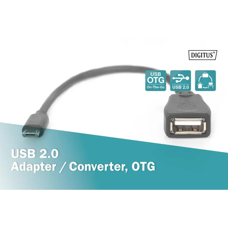 Kabel USB 2.0 DIGITUS HighSpeed OTG Typ microUSB B/USB A M/Ż czarny 0,2m