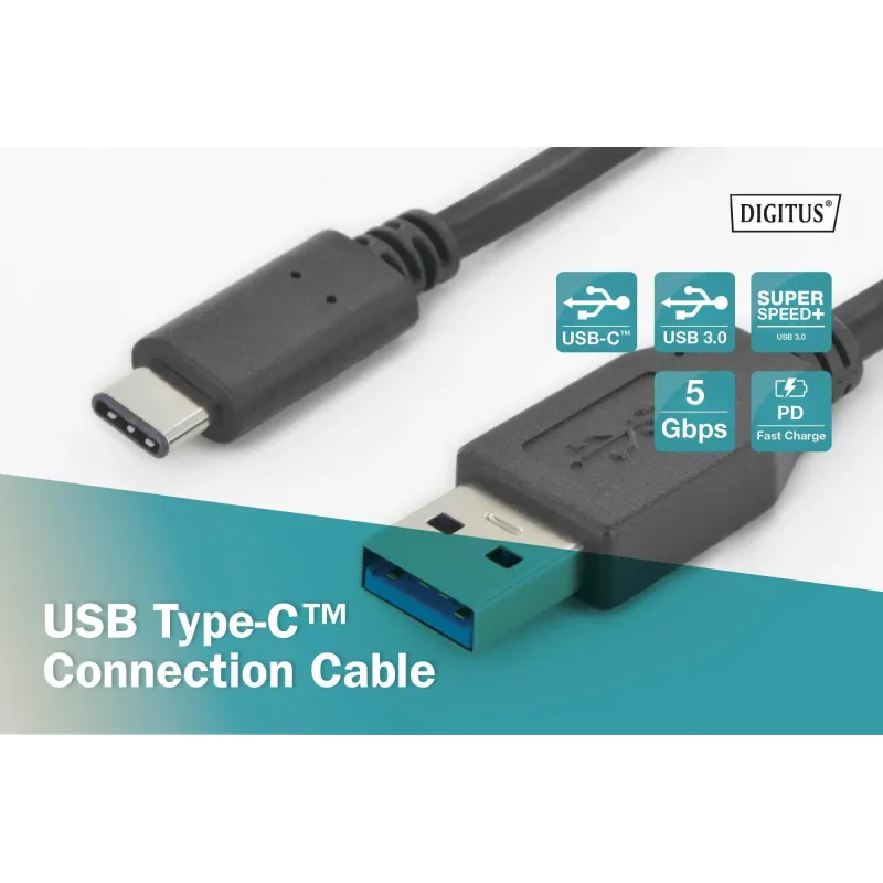 Kabel USB 3.0 DIGITUS SuperSpeed Typ USB A/USB C M/M czarny 1m