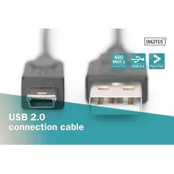 Kabel połączeniowy DIGITUS AK-300130-030-S USB2.0 Canon USB A/miniUSB B 3m