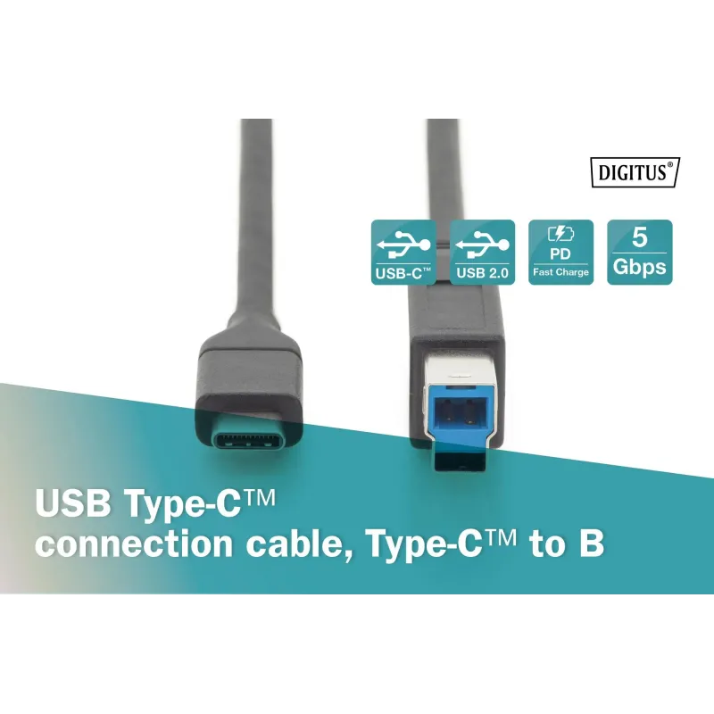 Kabel DIGITUS USB 3.0 SuperSpeed 5Gbps Typ USB C/B M/M Power Delivery