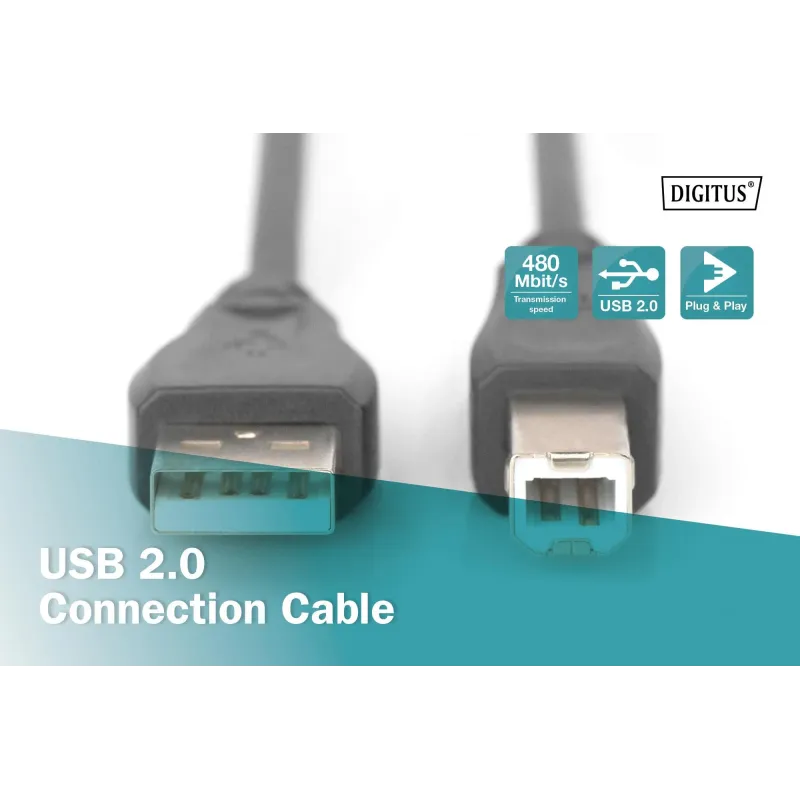 Kabel drukarkowy USB DIGITUS 2.0 A/M - USB B /M 5m czarny