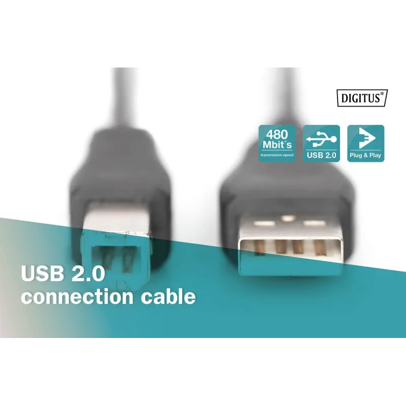 Kabel drukarkowy DIGITUS USB 2.0 A/M - B/M, 1,8m czarny