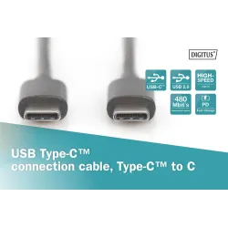 Kabel USB 2.0 DIGITUS HighSpeed Typ USB C/USB C M/M czarny 1,0m