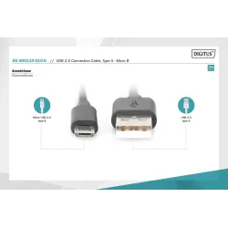 Kabel USB DIGITUS 2.0, typ A - B micro, 1m czarny