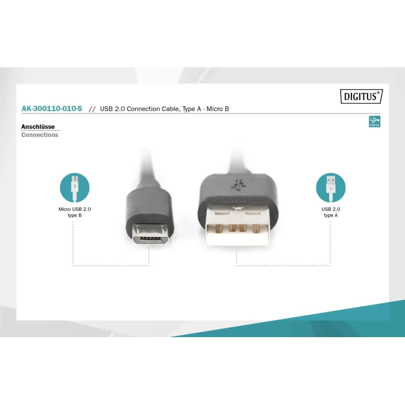 Kabel USB DIGITUS 2.0, typ A - B micro, 1m czarny