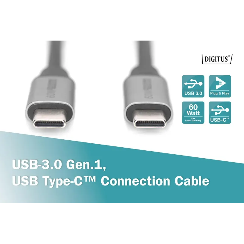 Kabel USB 3.0 DIGITUS PREMIUM 60W/5Gbps Typ USB C/USB C M/M czarny 1m