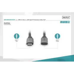 Kabel przedłużający USB 3.0 DIGITUS PREMIUM 60W/5Gbps Typ USB C/USB C Ż/M