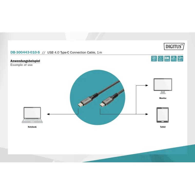 Kabel połączeniowy DIGITUS PREMIUM USB 4.0 Typ USB C/USB C M/M 40Gbps PD