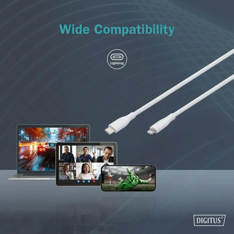 Kabel zasilający DIGITUS silikonowy USB-C - Lightning, USB 2.0 60W,