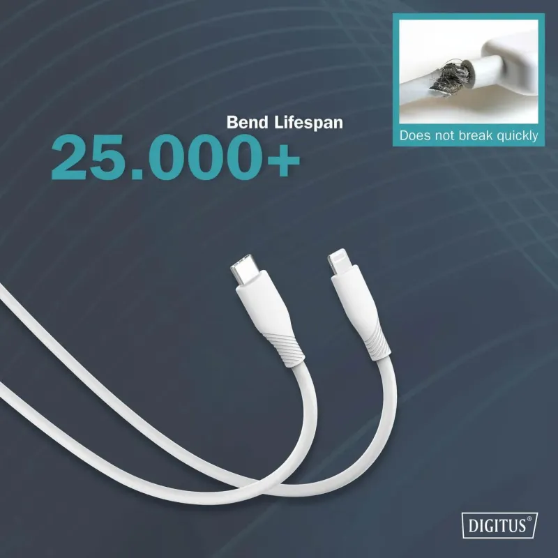 Kabel zasilający DIGITUS silikonowy USB-C - Lightning, USB 2.0 60W,