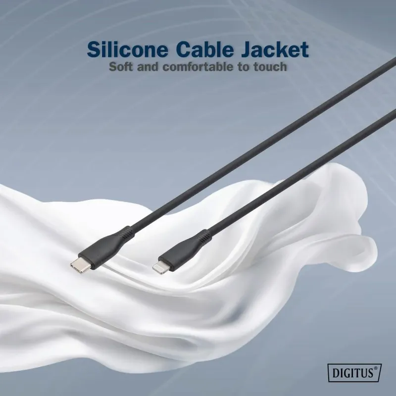 Kabel zasilający DIGITUS silikonowy USB-C - Lightning, USB 2.0 60W,