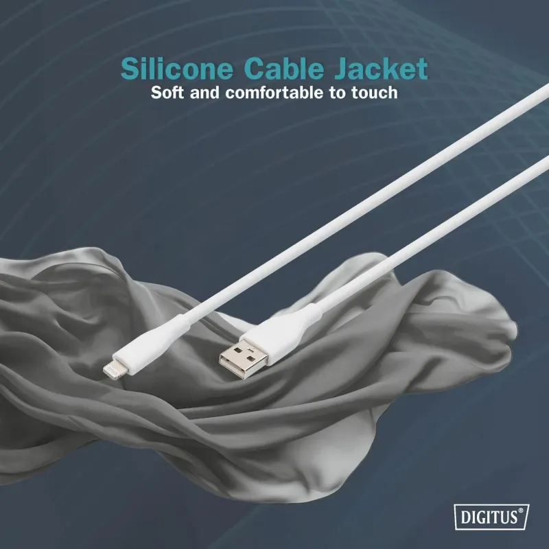 Kabel zasilający DIGITUS silikonowy USB-A - Lightning, USB 2.0 12W,
