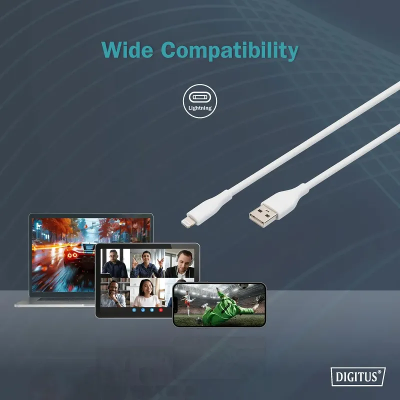 Kabel zasilający DIGITUS silikonowy USB-A - Lightning, USB 2.0 12W,