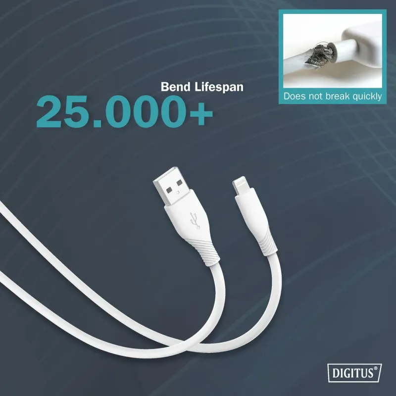 Kabel zasilający DIGITUS silikonowy USB-A - Lightning, USB 2.0 12W,
