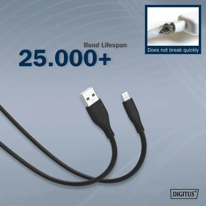 Kabel zasilający DIGITUS silikonowy USB-A - Lightning, USB 2.0 12W,