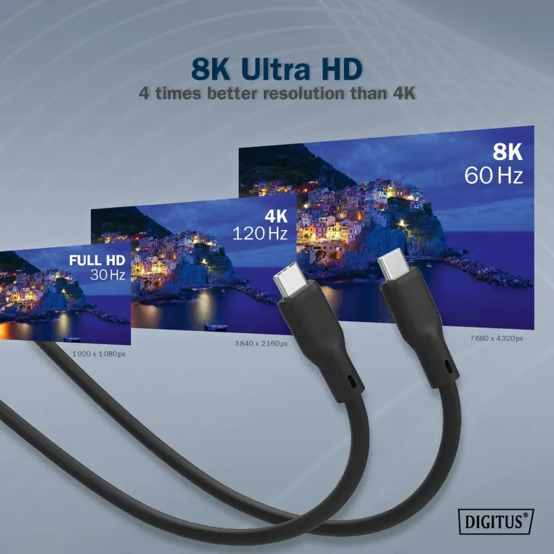 Kabel połączeniowy DIGITUS silikonowy USB-C - USB-C, USB 4 Gen3 40G 8K
