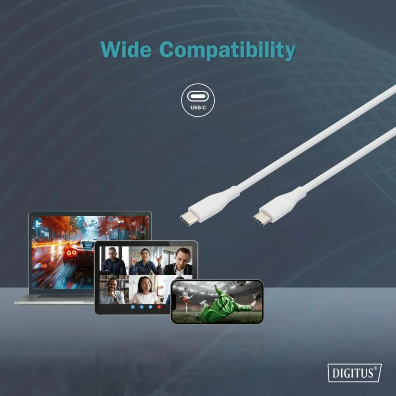 Kabel zasilający DIGITUS silikonowy USB-C - USB-C, USB 2.0 60W, 2m biały