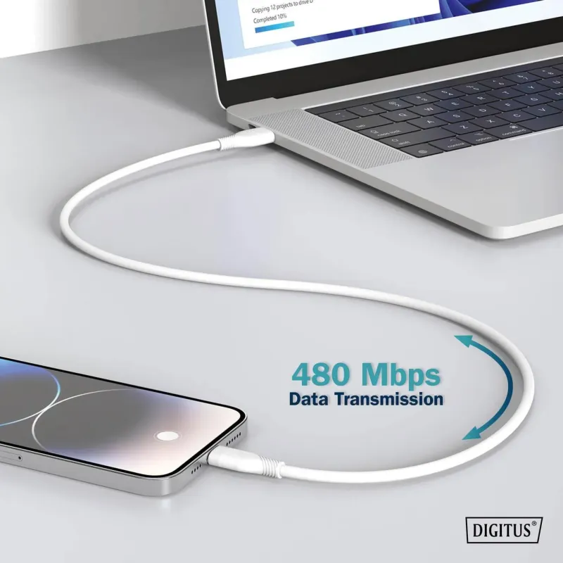 Kabel zasilający DIGITUS silikonowy USB-C - USB-C, USB 2.0 60W, 2m biały