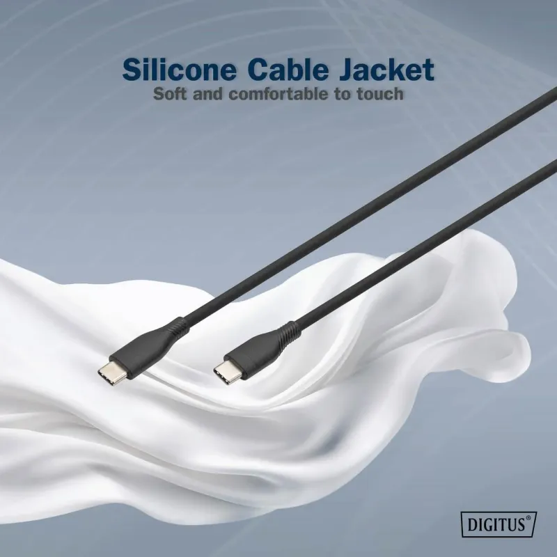 Kabel zasilający DIGITUS silikonowy USB-C - USB-C, USB 2.0 60W, 2m czarny