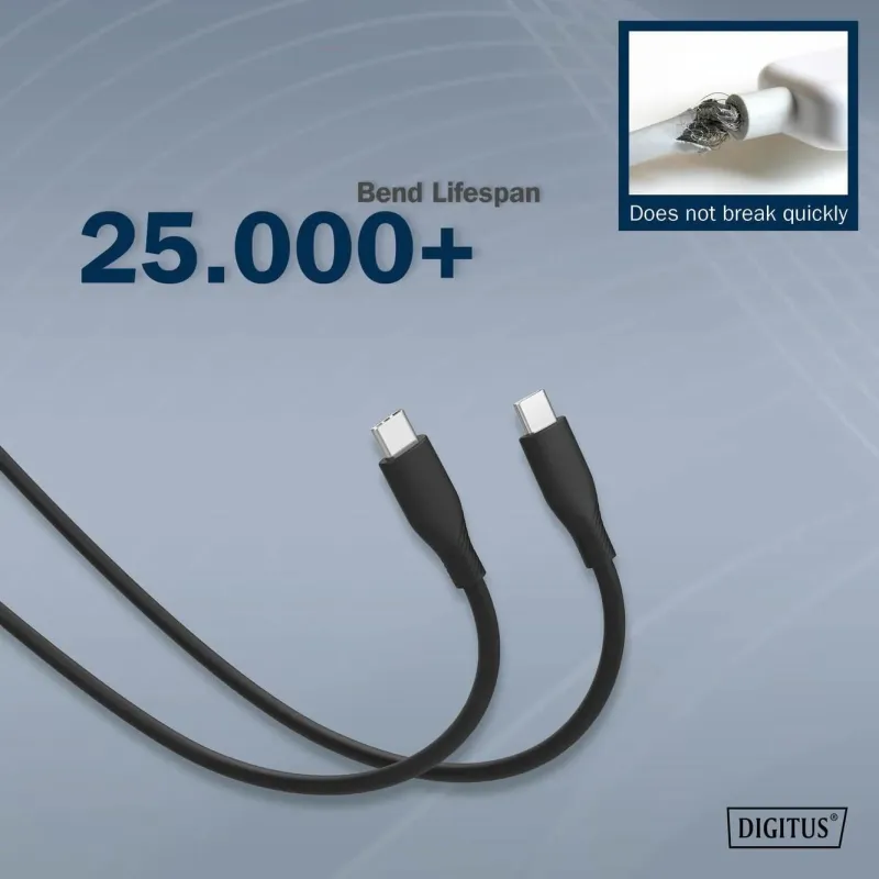 Kabel zasilający DIGITUS silikonowy USB-C - USB-C, USB 2.0 60W, 2m czarny