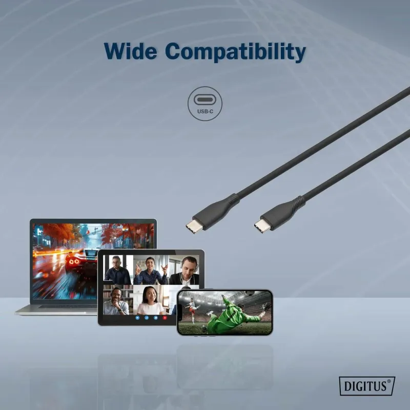 Kabel zasilający DIGITUS silikonowy USB-C - USB-C, USB 2.0 60W, 1m czarny