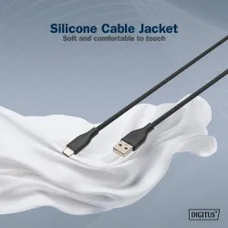 Kabel zasilający DIGITUS silikonowy USB-A - USB-C, USB 2.0 60W, 2m czarny