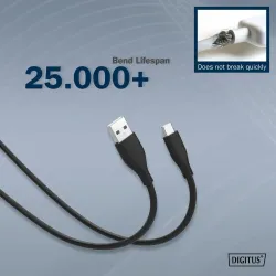 Kabel zasilający DIGITUS silikonowy USB-A - USB-C, USB 2.0 60W, 1m czarny
