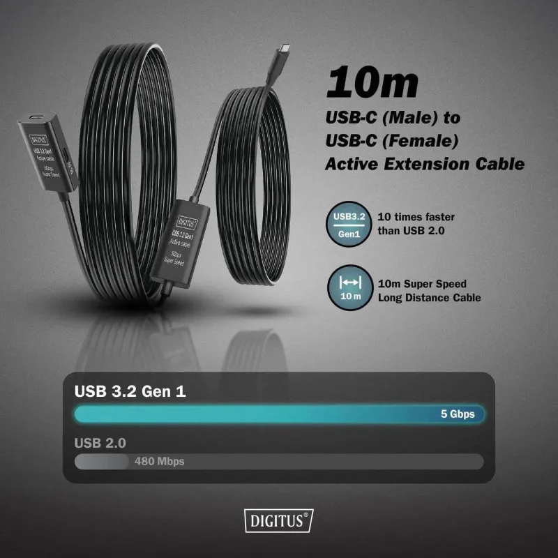 Kabel przedłużający aktywny DIGITUS DA-73109, USB 3.2 Gen1, 5Gbps, USB-C -