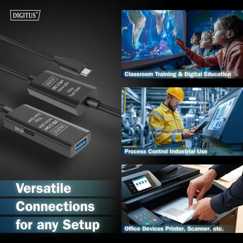 Kabel przedłużający aktywny DIGITUS DA-73111, USB 3.2 Gen1, 5Gbps, USB-C -