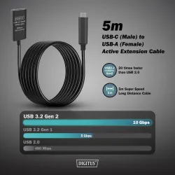 Kabel przedłużający aktywny DIGITUS DA-73113, USB 3.2 Gen2, 10Gbps, USB-C -