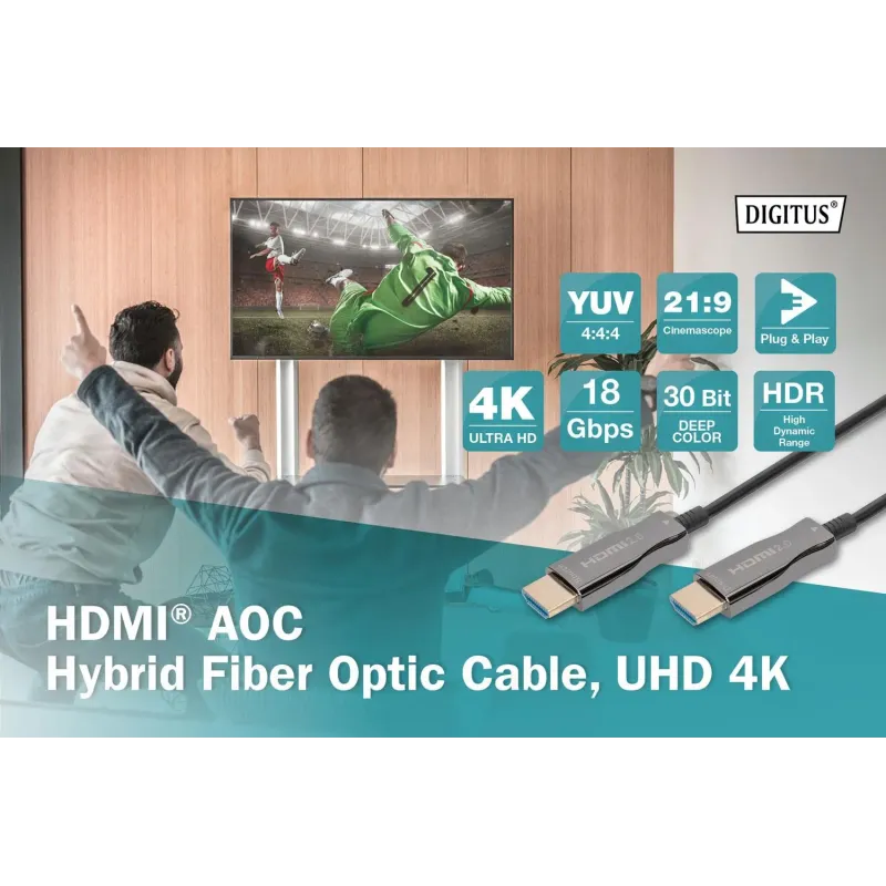 Kabel DIGITUS połączeniowy hybrydowy AOC HDMI 2.0 Premium High Speed