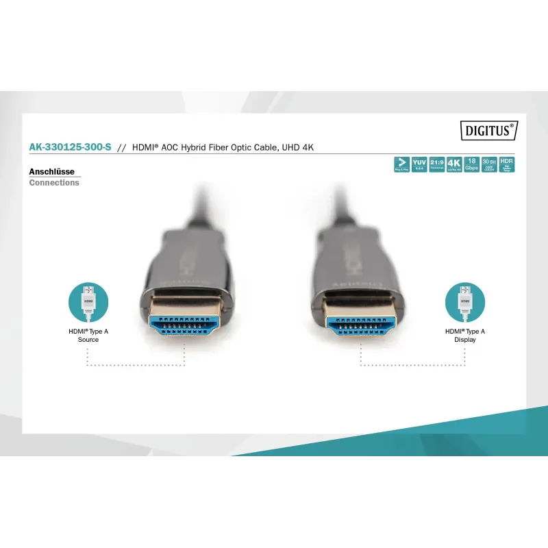 Kabel DIGITUS połączeniowy hybrydowy AOC HDMI 2.0 Premium High Speed