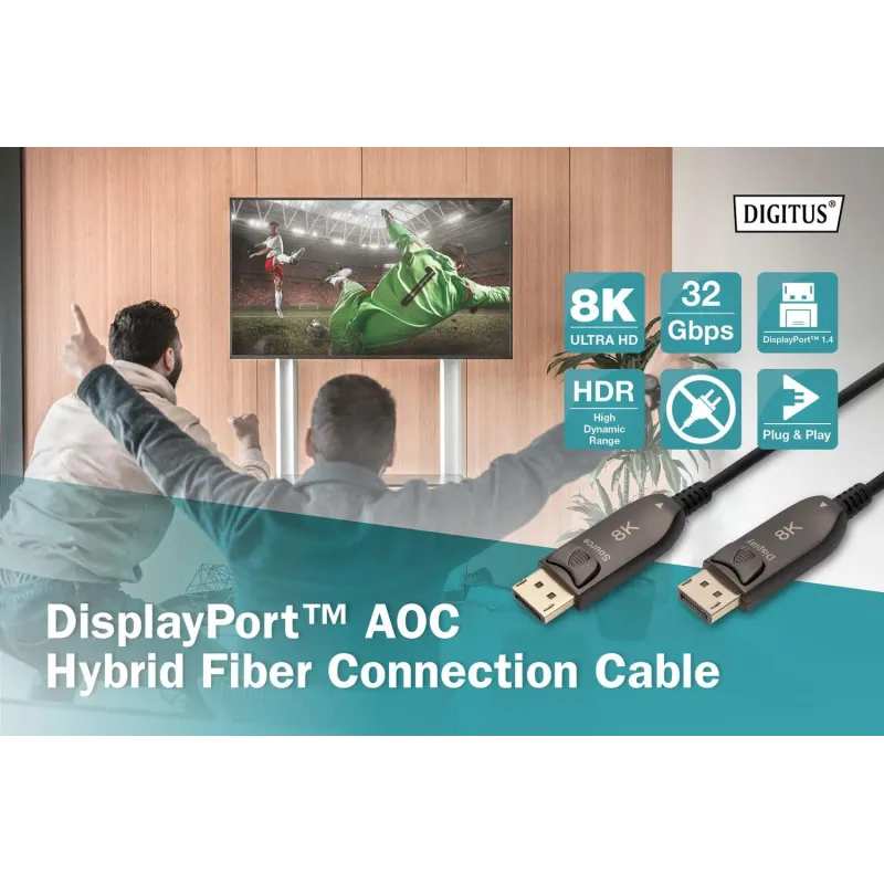 Kabel DIGITUS połączeniowy hybrydowy AOC DisplayPort 1.4 8K60Hz UHD DP/DP