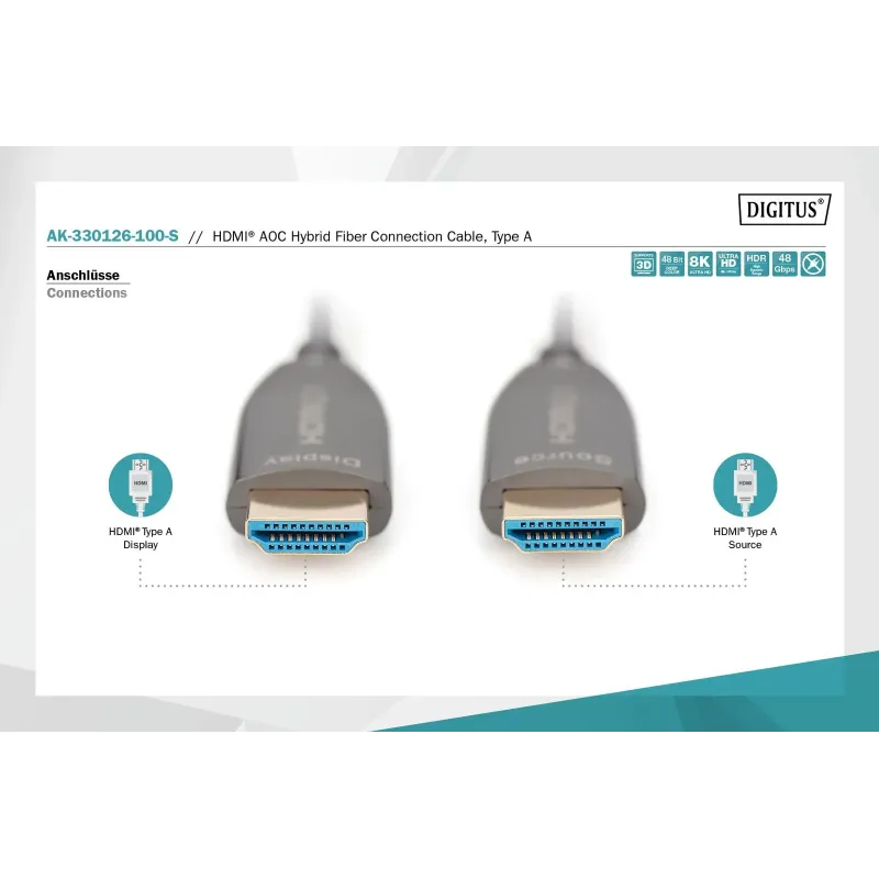 Kabel DIGITUS połączeniowy hybrydowy AOC HDMI 2.1 Ultra High Speed 8K60Hz