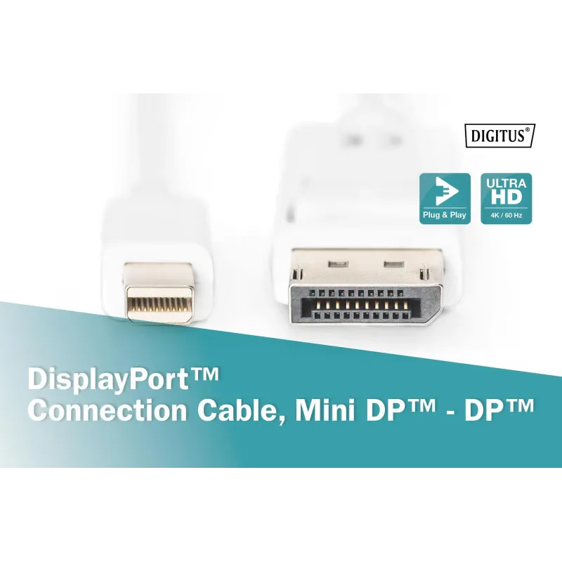 Kabel DisplayPort DIGITUS DP/M-DPmini /M, 1.1a biały, 2m