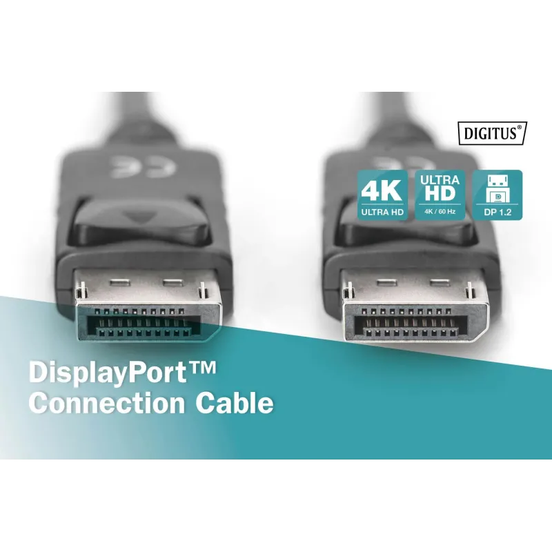 Kabel DisplayPort DIGITUS z zatrzaskami 4K 60Hz UHD Typ DP/DP M/M czarny 3m