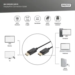 Kabel DisplayPort DIGITUS z zatrzaskami 1080p 60Hz FHD Typ DP/DP M/M czarny