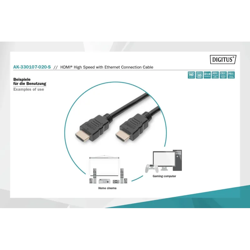 Kabel DIGITUS połączeniowy HDMI 2.0 Premium High Speed Ethernet 4K60Hz UHD