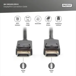 Kabel DisplayPort DIGITUS z zatrzaskami 1080p 60Hz FHD Typ DP/DP M/M czarny
