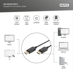 Kabel DisplayPort DIGITUS z zatrzaskami 1080p 60Hz FHD Typ DP/DP M/M czarny