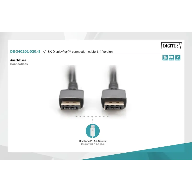 Kabel DisplayPort DIGITUS PREMIUM 8K60Hz UHD DP/DP M/M czarny 2m