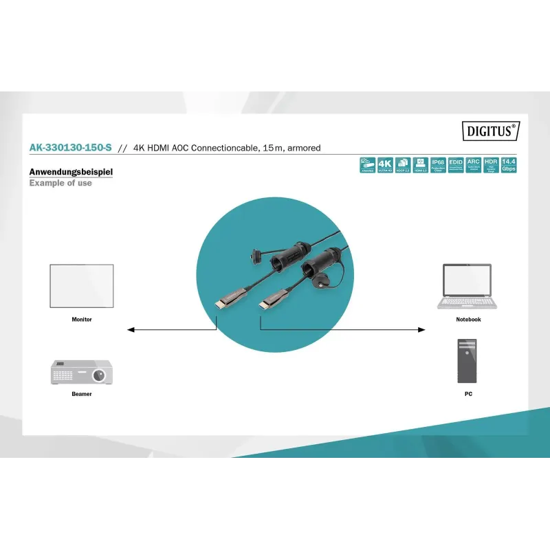Kabel DIGITUS połączeniowy hybrydowy AOC IP68 wzmocniony HDMI 2.0 Premium