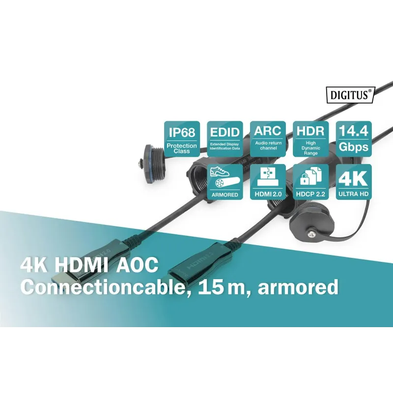 Kabel DIGITUS połączeniowy hybrydowy AOC IP68 wzmocniony HDMI 2.0 Premium