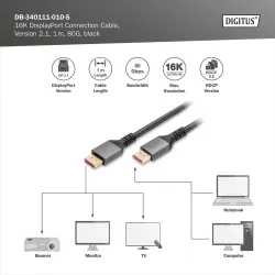 Kabel połączeniowy DIGITUS PREMIUM DisplayPort 2.1 16K60Hz DP/DP M/M czarny